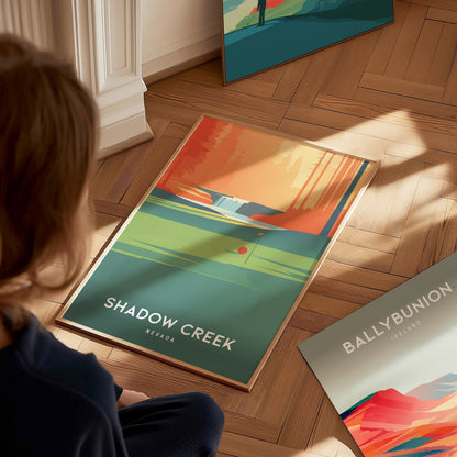 Shadow Creek, Nevada Poster | Desert Fairway Golf Course Print Wall Art — styled in a modern interior