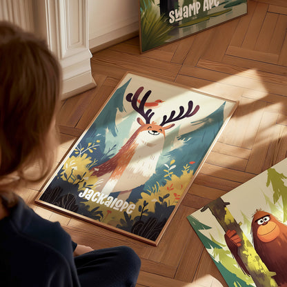 Jackalope Kids Room Poster | Cute Cryptids Wall Art