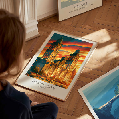 Mexico City Matte Border Poster | Mexico Destination Print Travel Wall Art — styled in a modern interior