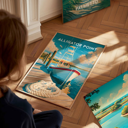 Alligator Point, Florida Poster | Wild Gulf Shore Serenity Wall Art — styled in a modern interior