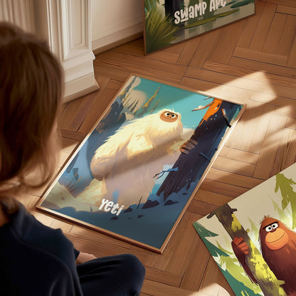 Yeti Nursery Poster | Cute Cryptid Snowman Wall Art for Kids Room or Baby Gift | Cozy Winter Art Print | Framed or Unframed