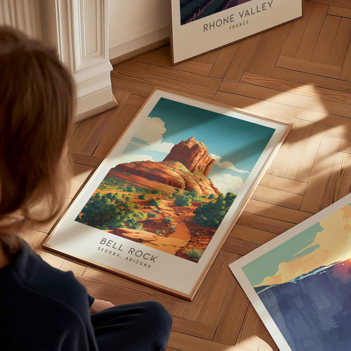 Bell Rock Matte Border Poster | Sedona, Arizona Travel Wall Art — styled in a modern interior