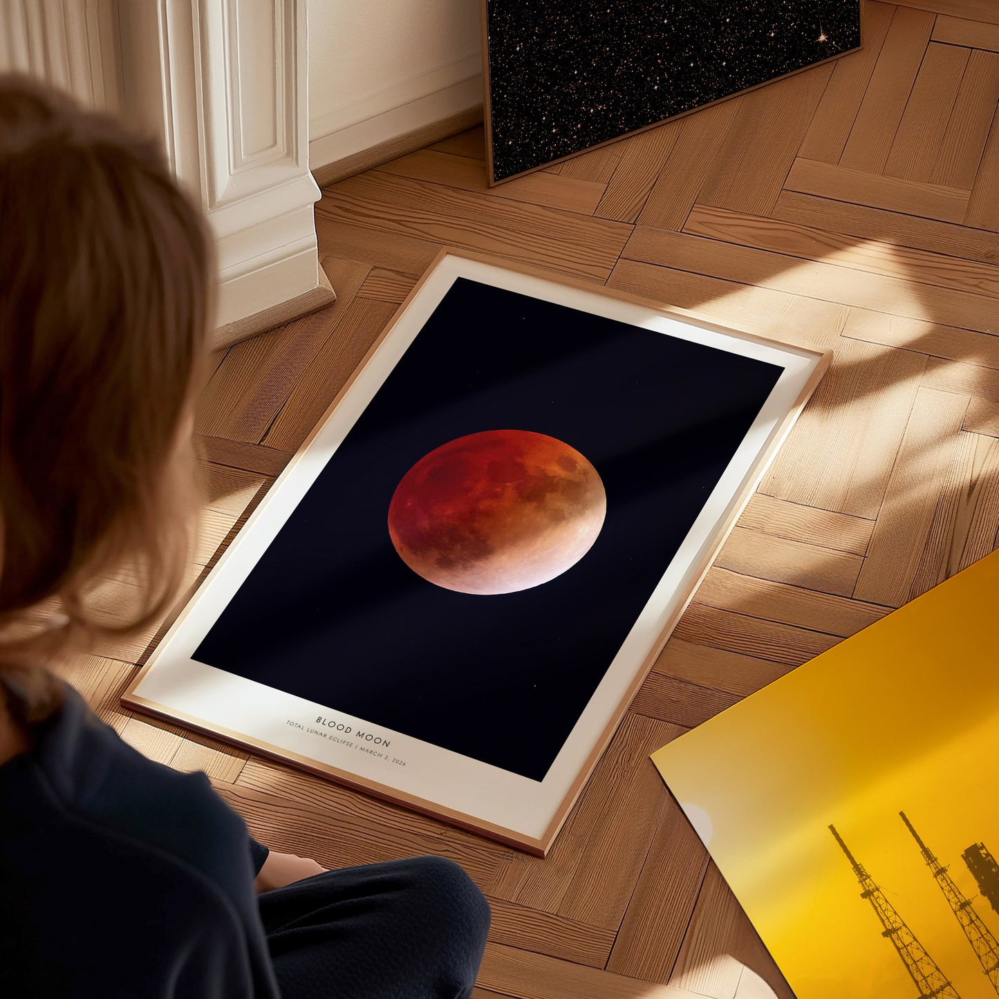 Blood Moon Poster | NASA Total Lunar Eclipse Astronomy Print Wall Art — styled in a modern interior