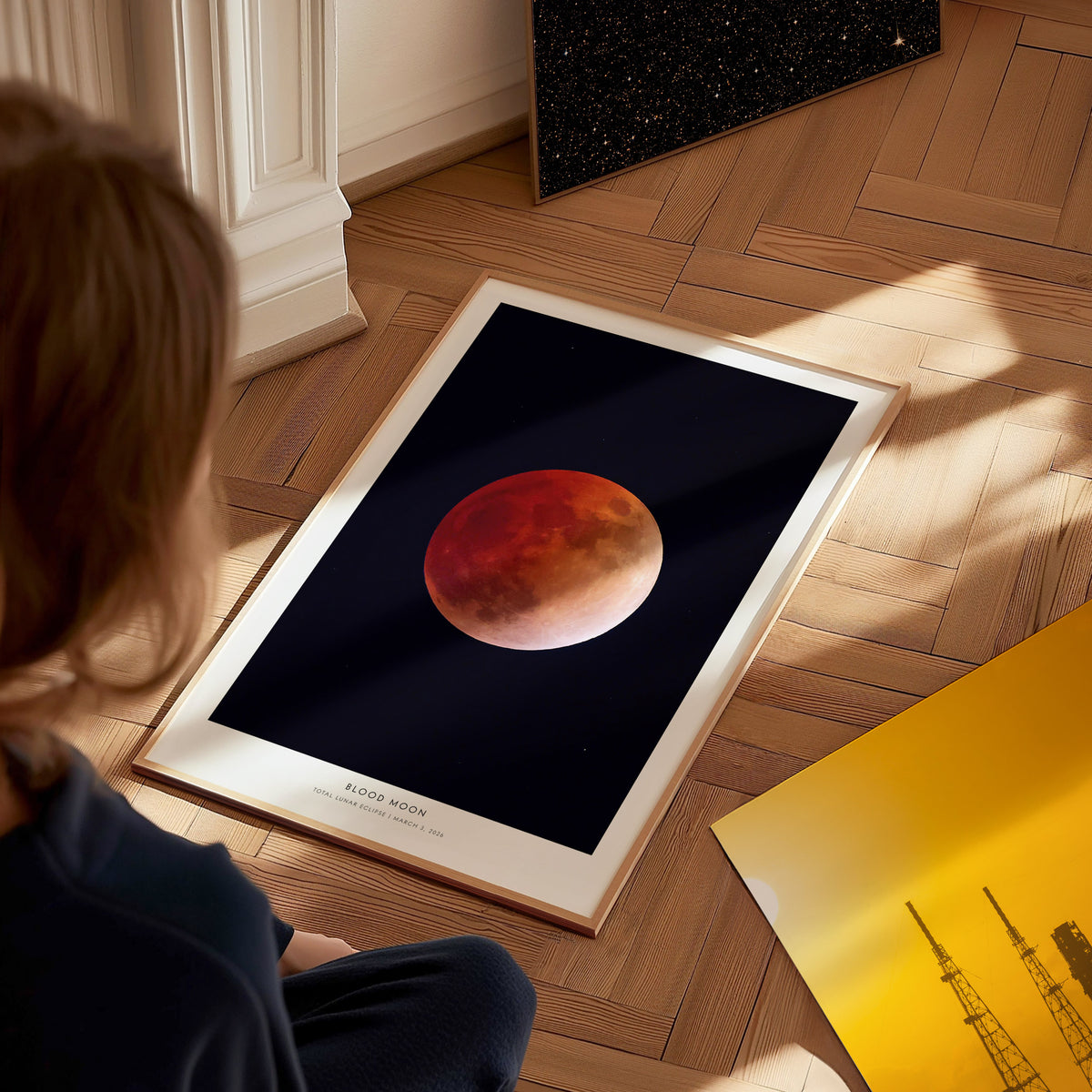Blood Moon Poster | NASA Total Lunar Eclipse Astronomy Print Wall Art — styled in a modern interior