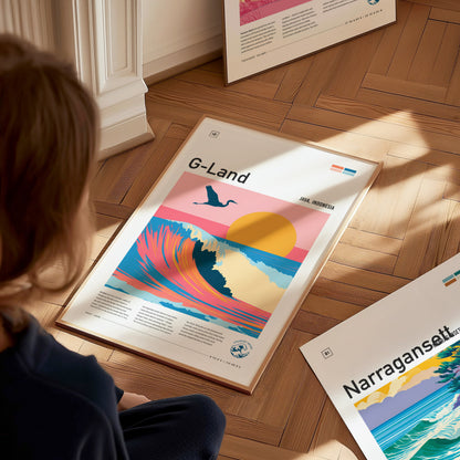 G-Land, Java, Indonesia Poster | Tropical Surf Wave Print Wall Art — styled in a modern interior