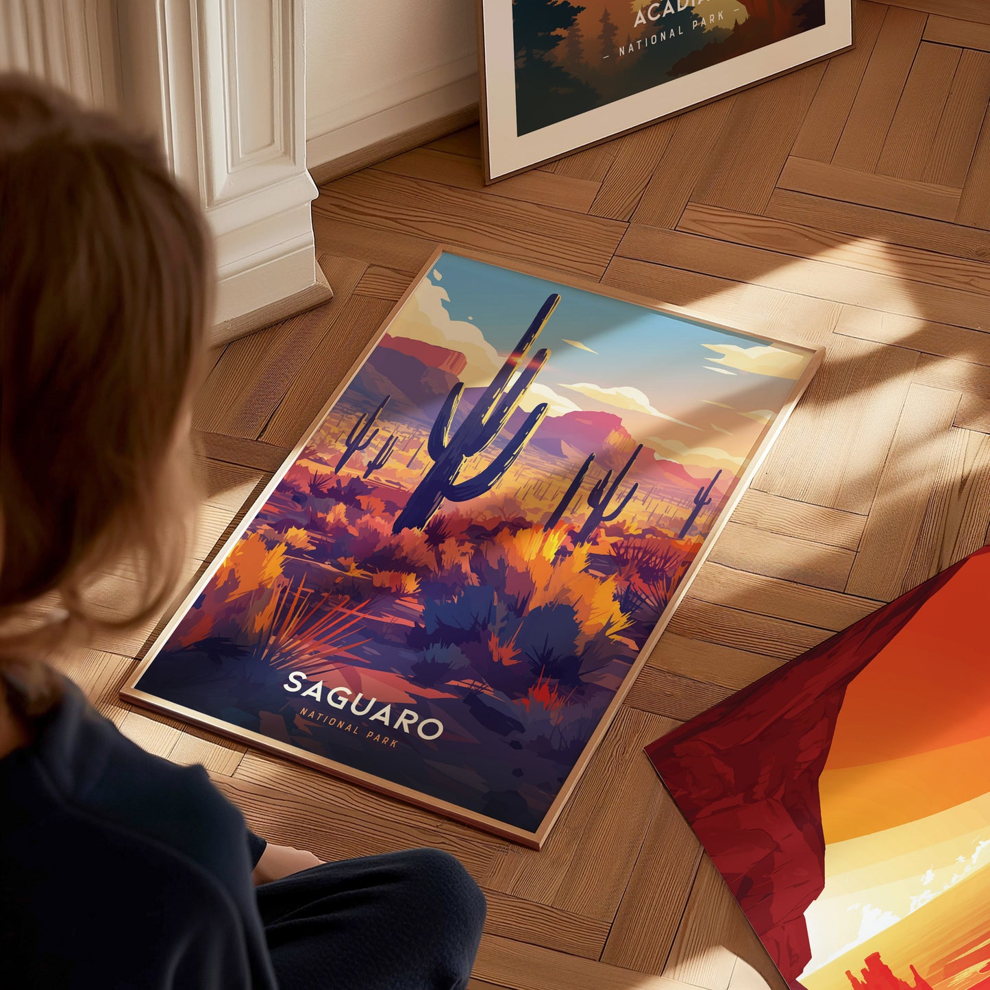 Saguaro National Park Poster | Arizona Desert Art | Sonoran Cacti Landscape