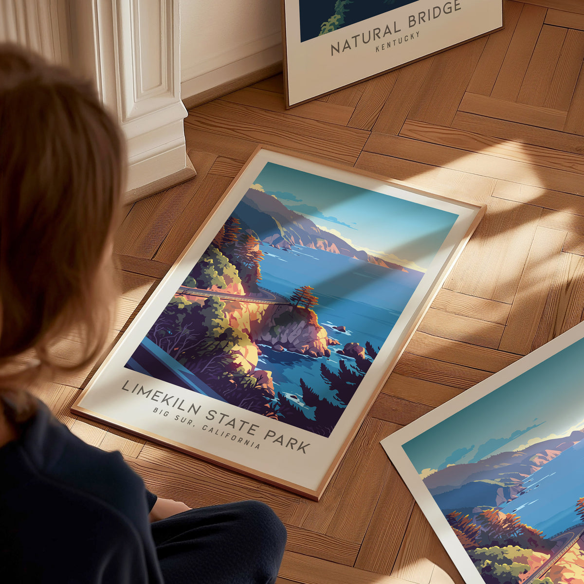 Limekiln State Park Matte Border Poster | Big Sur, California Travel Wall Art — styled in a modern interior