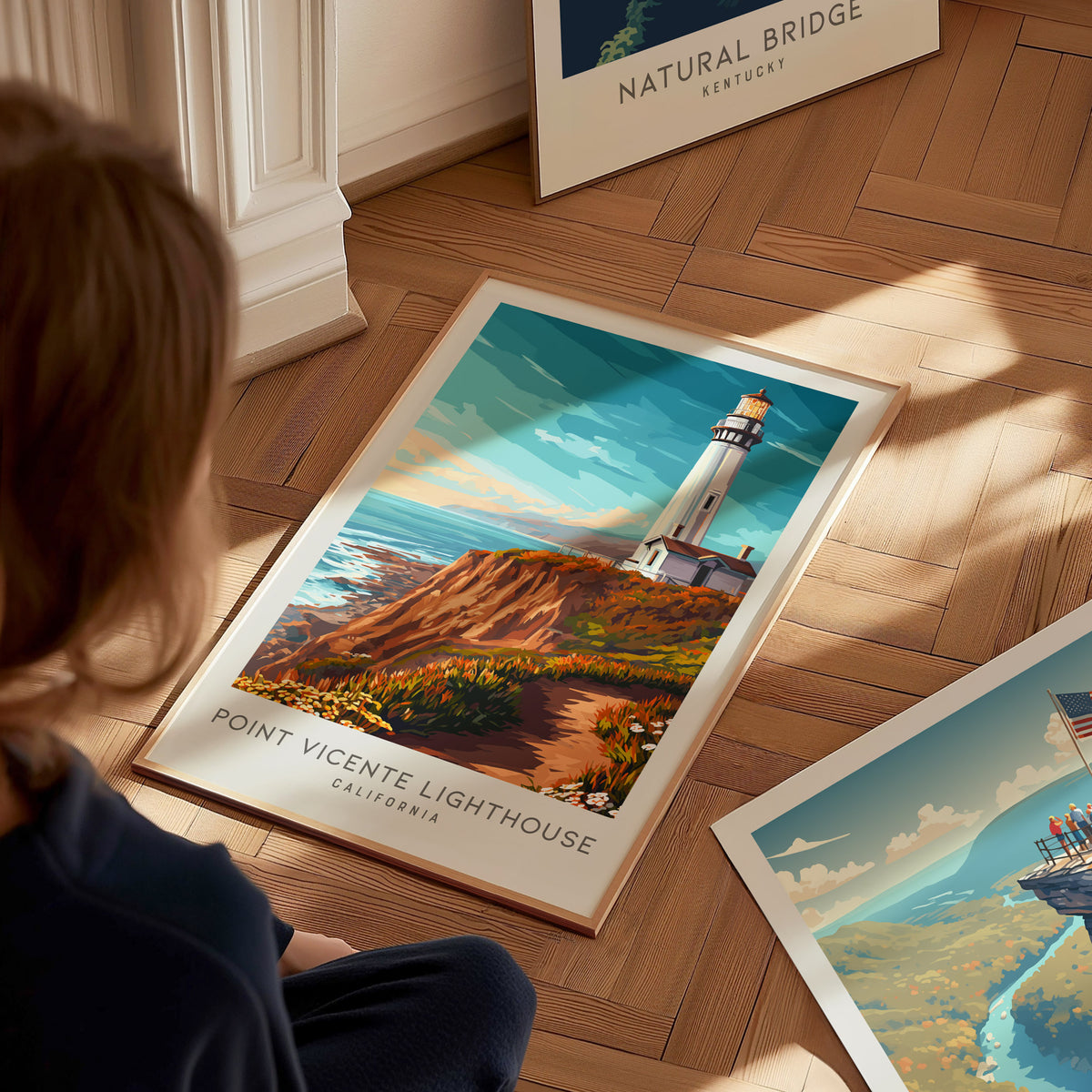 Point Vicente Lighthouse Matte Border Poster | California Travel Wall Art — styled in a modern interior