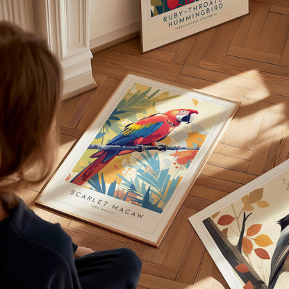 Scarlet Macaw Poster | Tropical Parrot Art Rainforest Bird Wall Decor