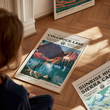 Colchuck Lake, Alpine Lakes Wilderness Poster | Hiker Gift | Backcountry Trail Wall Art — styled in a modern interior