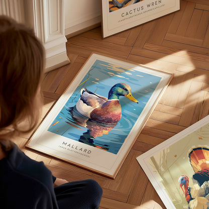 Mallard Poster | Graceful Duck on Tranquil Waters Wall Art — styled in a modern interior