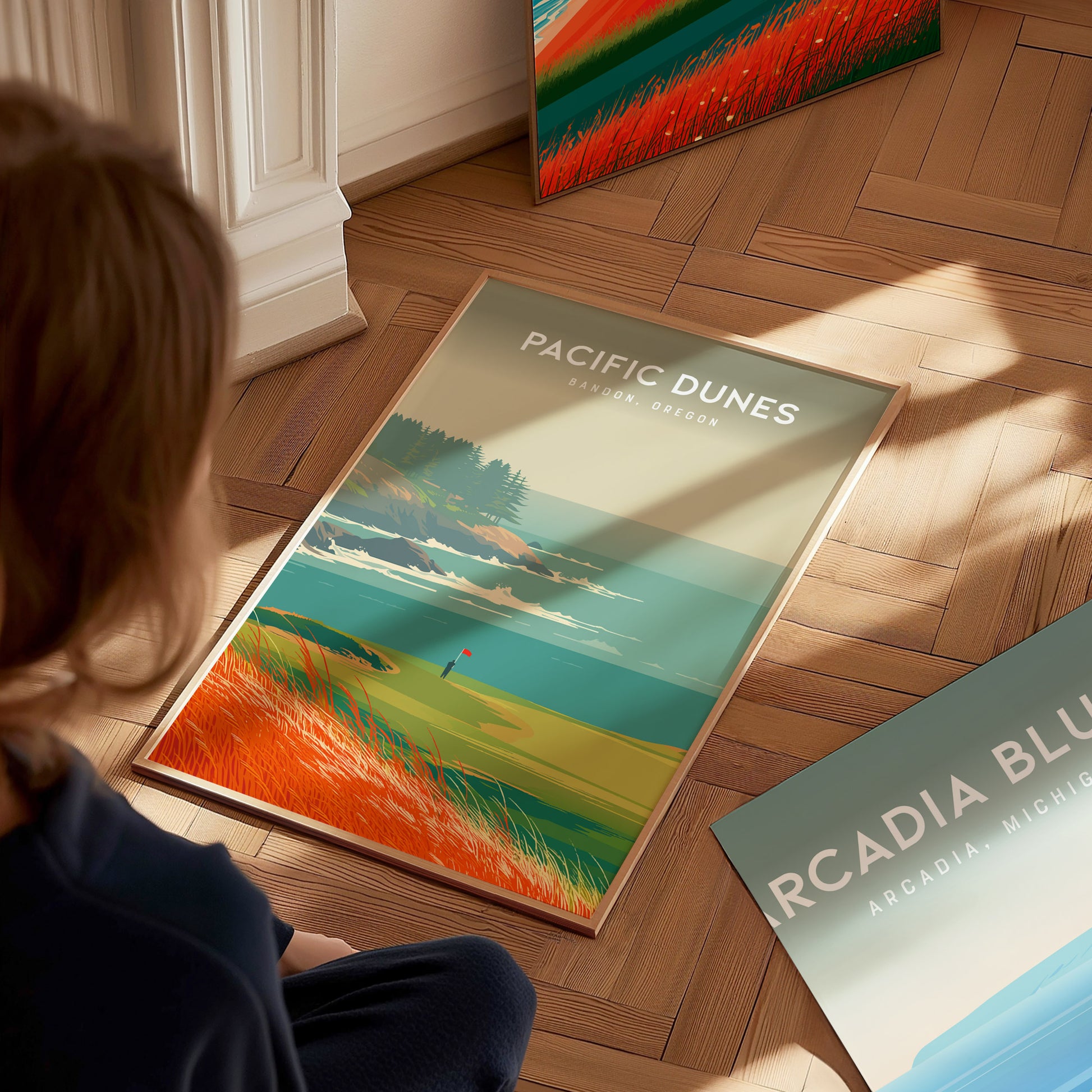 Pacific Dunes, Bandon, Oregon Poster | Links Poster Golfer Gift Wall Art — styled in a modern interior