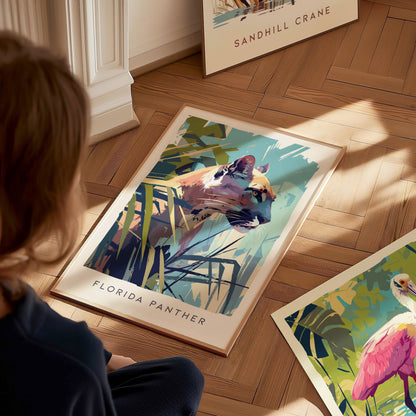 Florida Panther Poster | Big Cat Wildlife Floridian Wall Art | Framed or Unframed