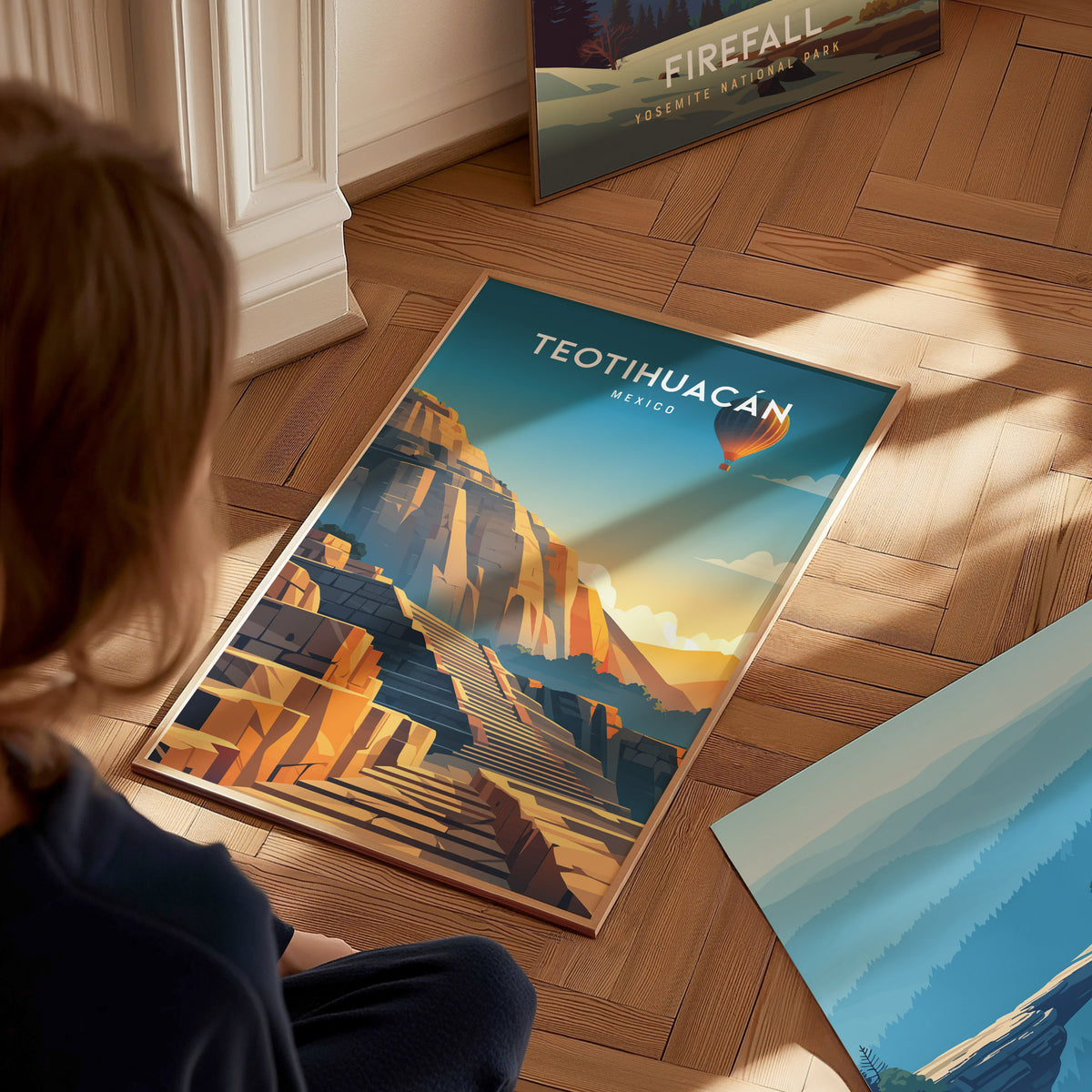 Teotihuacán, Mexico Poster | Ancient Pyramids Destination Print Wall Art — styled in a modern interior