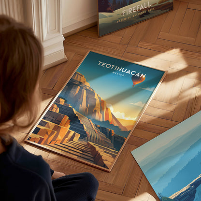 Teotihuacán, Mexico Poster | Ancient Pyramids Destination Print Wall Art — styled in a modern interior