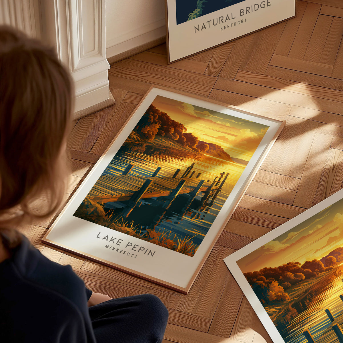 Lake Pepin Matte Border Poster | Minnesota Destination Print Framed or Unframed — styled in a modern interior