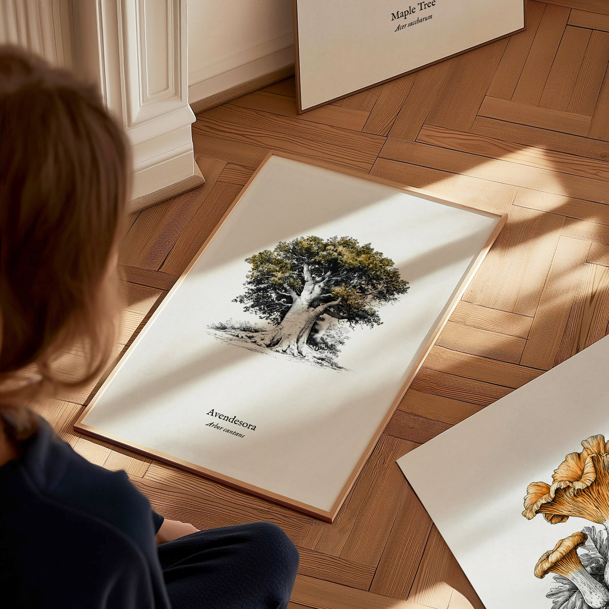Avendesora Poster | Arbor Cantans Pen and Ink Print | Vintage Botanical Illustration Wall Art — styled in a modern interior
