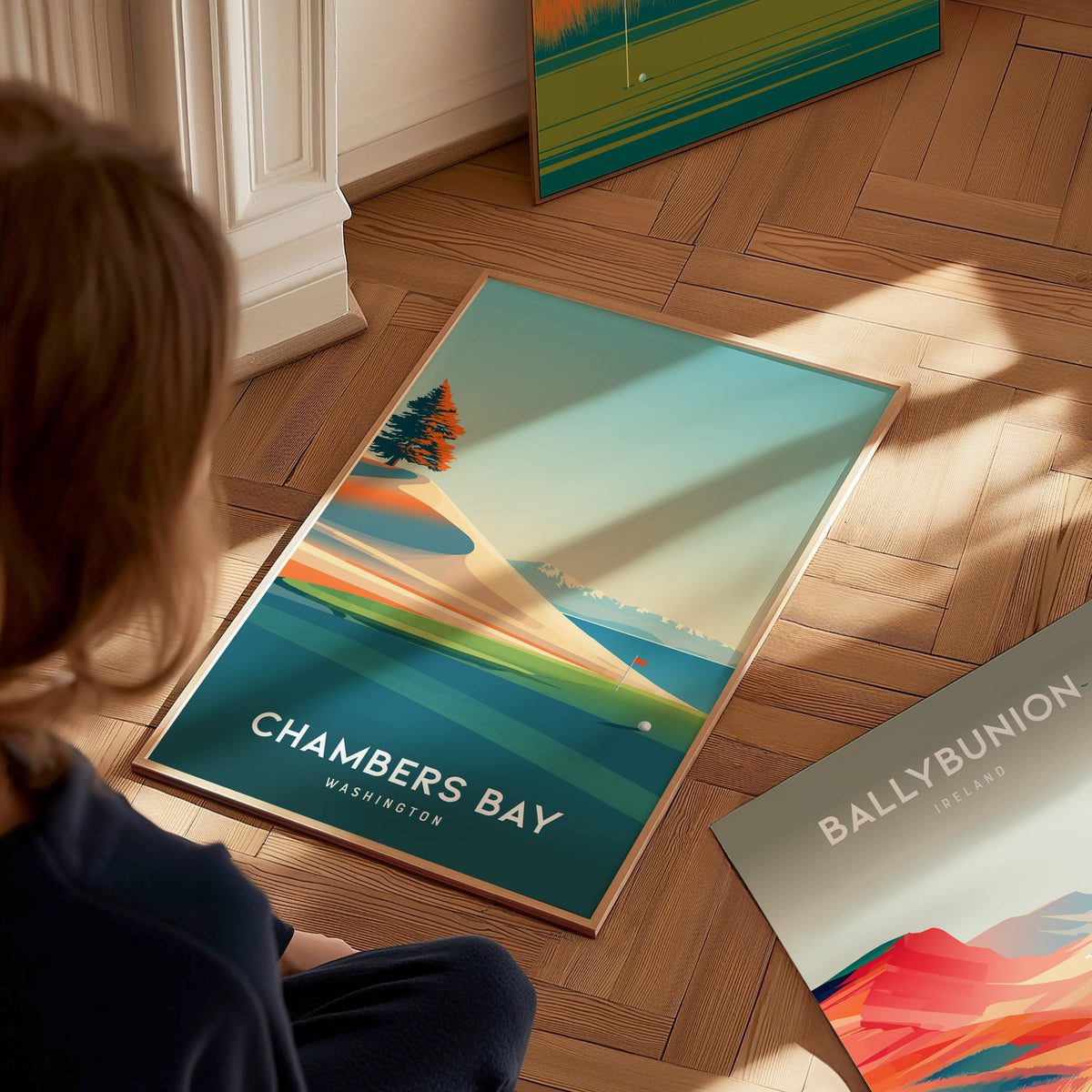 Chambers Bay, Washington Poster | Links Poster & Golfer Gift Wall Art — styled in a modern interior