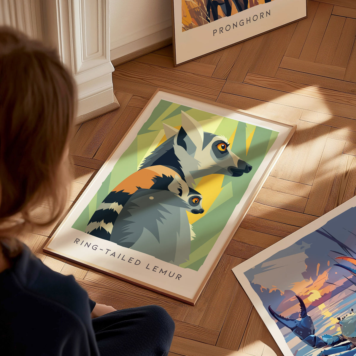 Ring-tailed Lemur Poster | Madagascar Wildlife Wall Art — styled in a modern interior