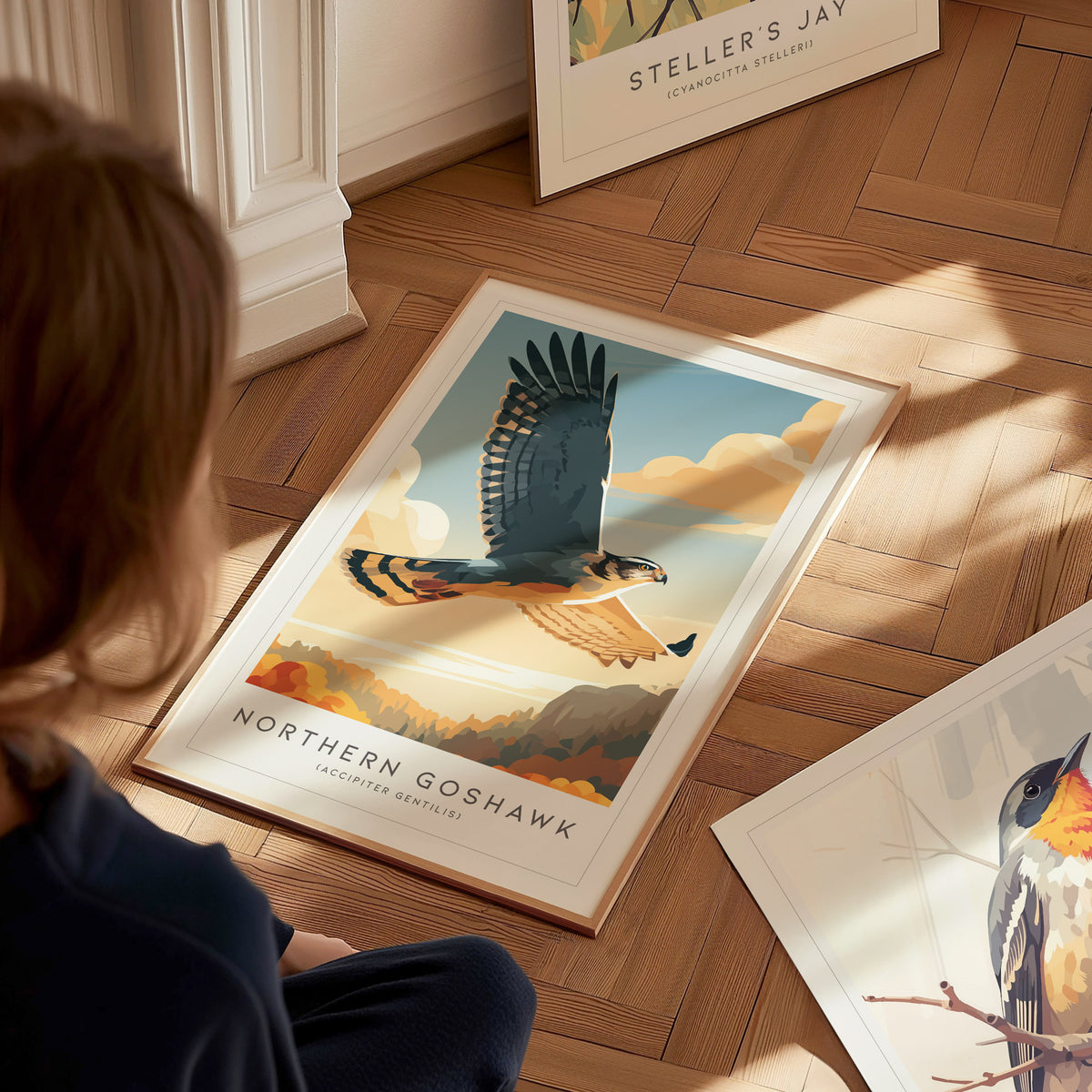 Northern Goshawk, Accipiter gentilis Poster | Fierce Raptor Bird Wall Art — styled in a modern interior