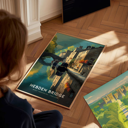 Hebden Bridge Poster | West Yorkshire England Canal Wall Art