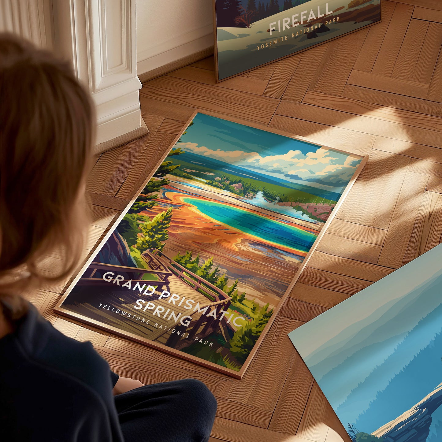 Grand Prismatic Spring, Yellowstone National Park Poster | Geothermal Wonder Travel Wall Art — styled in a modern interior