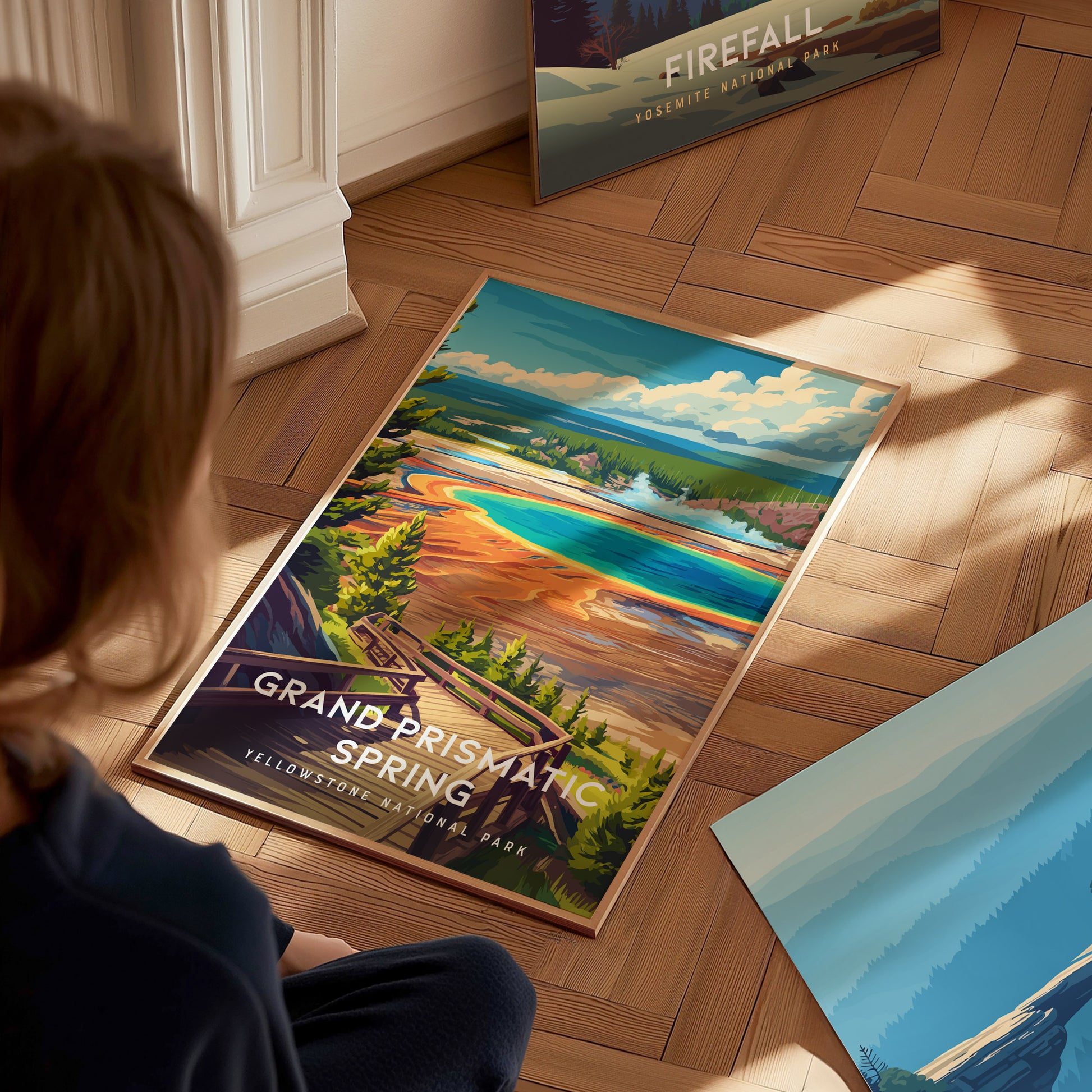 Grand Prismatic Spring, Yellowstone National Park Poster | Geothermal Wonder Travel Wall Art — styled in a modern interior