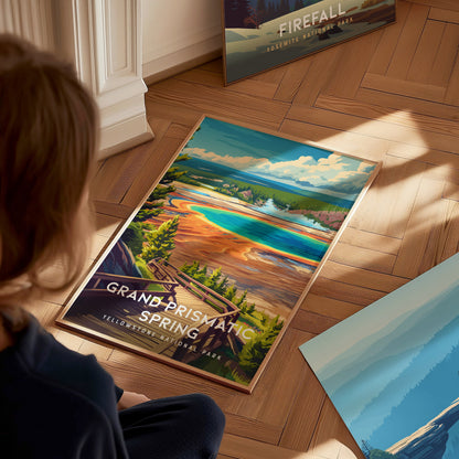 Grand Prismatic Spring, Yellowstone National Park Poster | Geothermal Wonder Travel Wall Art — styled in a modern interior