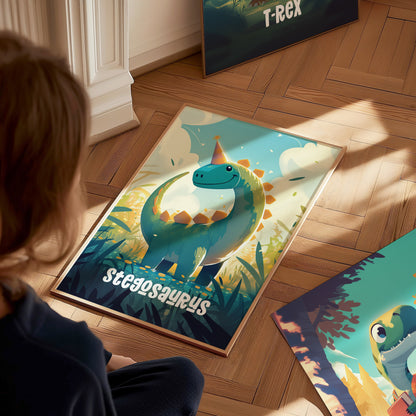 Stegosaurus Poster | Kids Dinosaur Room Art | Nursery Birthday Party Gift