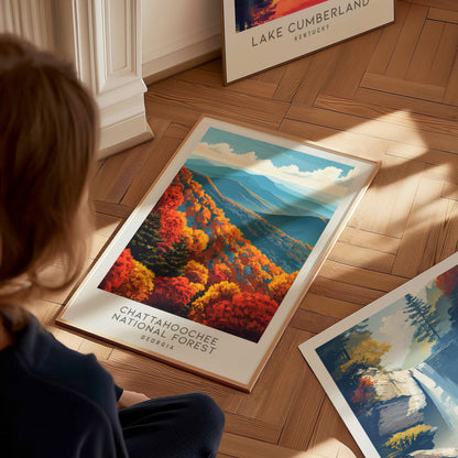 Chattahoochee National Forest Matte Border Poster | Georgia Travel Wall Art — styled in a modern interior
