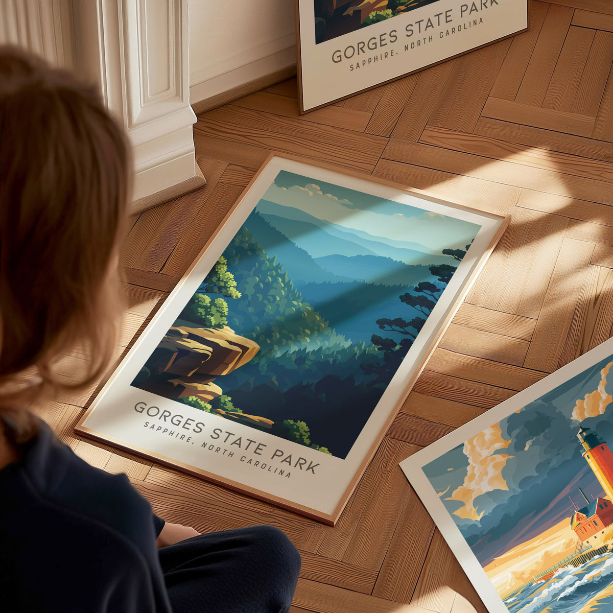 Gorges State Park Matte Border Poster | Sapphire, North Carolina Destination Print — styled in a modern interior