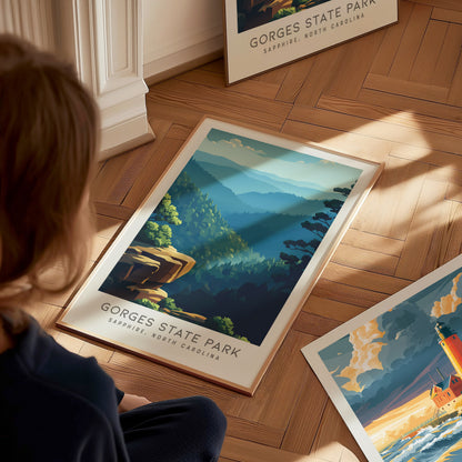Gorges State Park Matte Border Poster | Sapphire, North Carolina Destination Print — styled in a modern interior