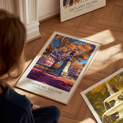 Chippewa Square Matte Border Poster | Savannah, Georgia Travel Wall Art — styled in a modern interior