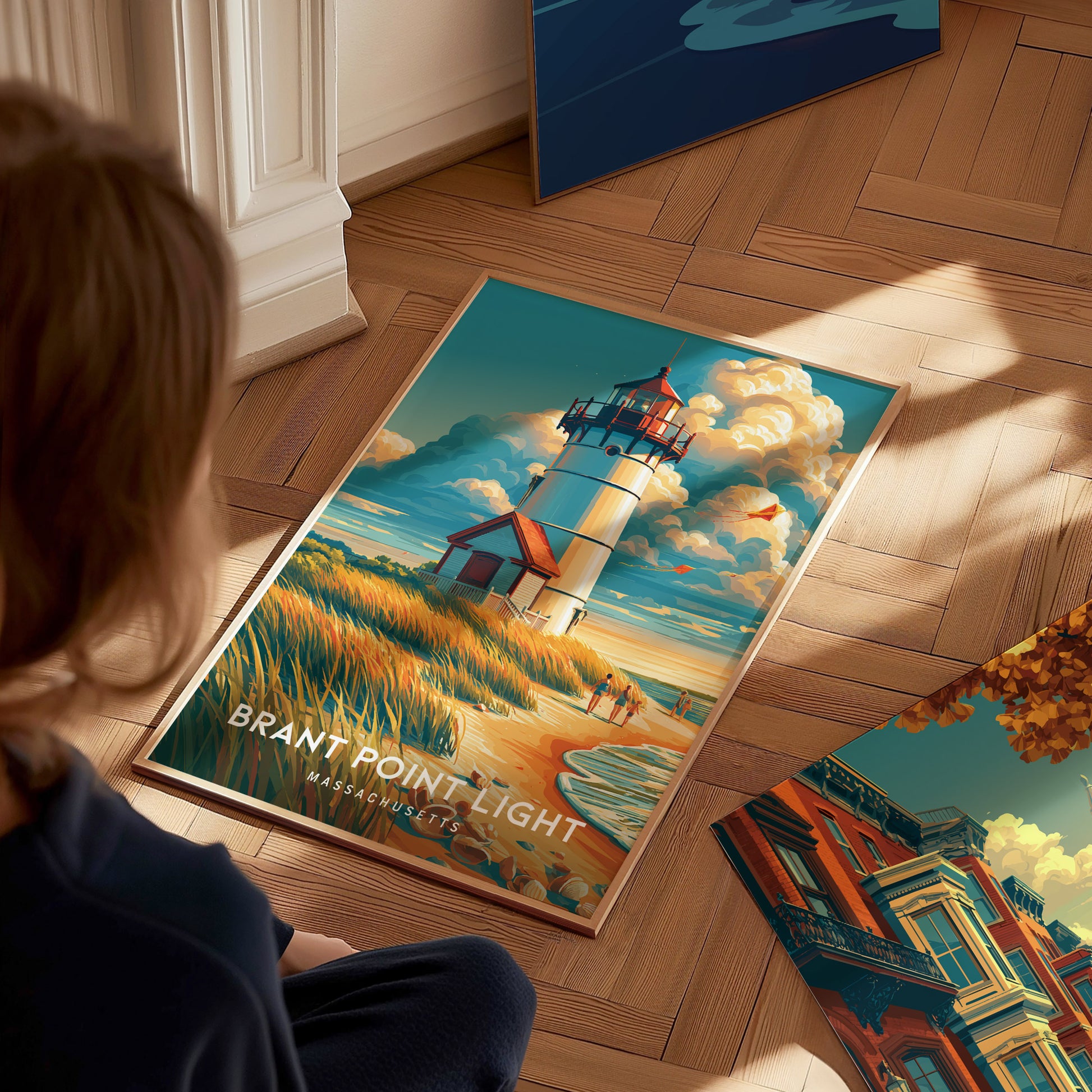 Brant Point Light, Massachusetts Poster | Nantucket Lighthouse & Harbor Wall Art — styled in a modern interior