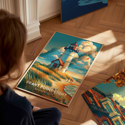 Brant Point Light, Massachusetts Poster | Nantucket Lighthouse & Harbor Wall Art — styled in a modern interior