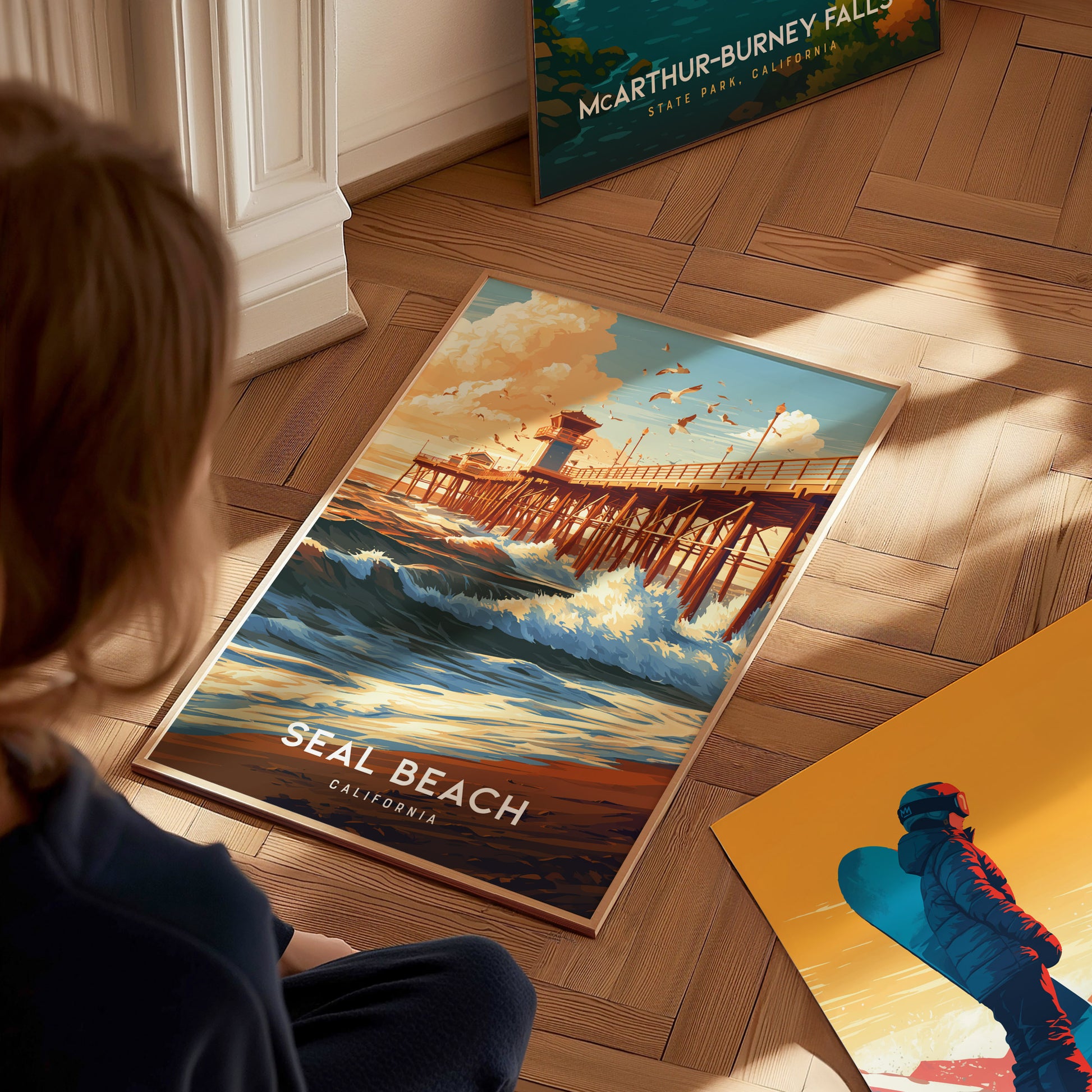 Seal Beach, California Poster | Sun-Kissed Pier & Coastal Charm Wall Art — styled in a modern interior
