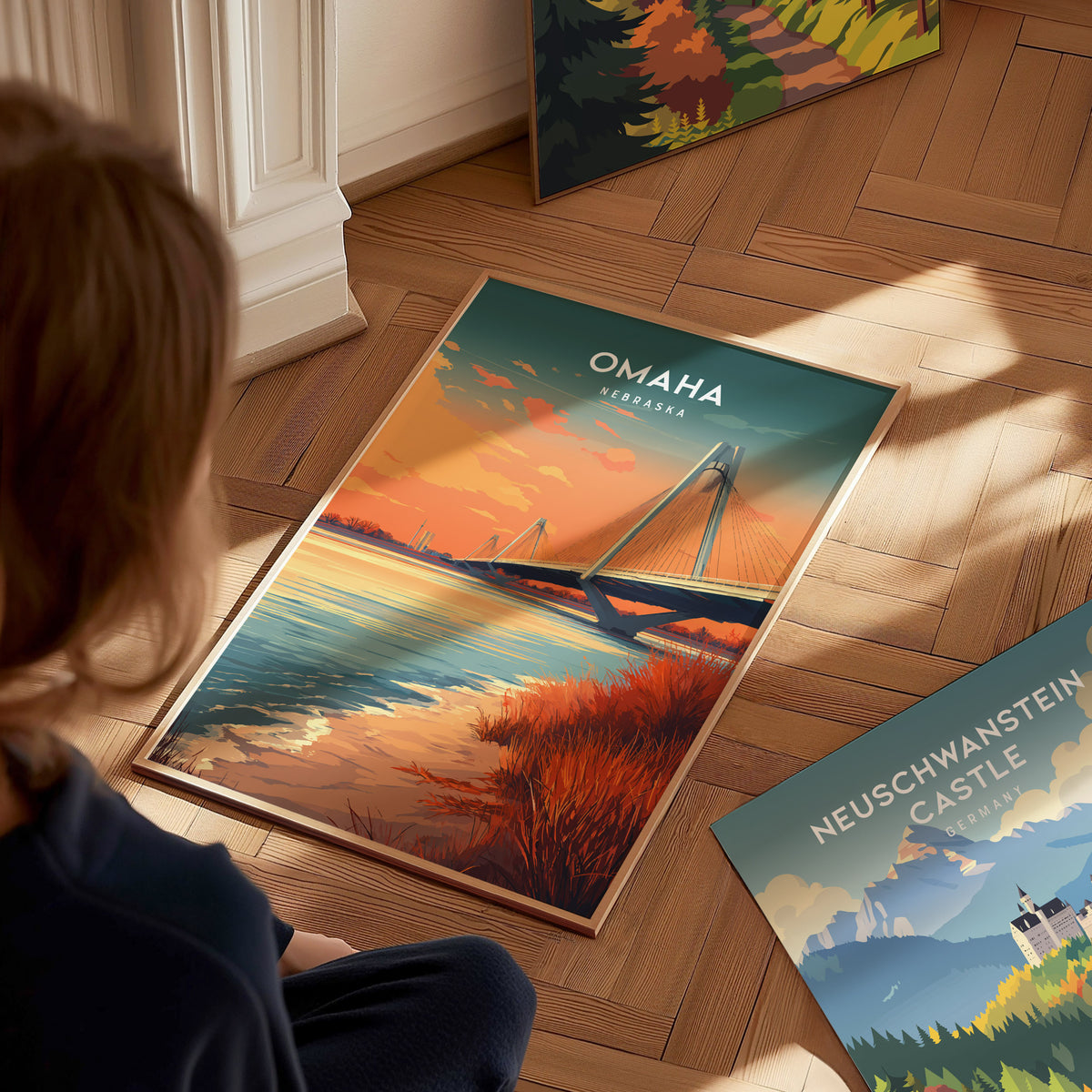 Omaha, Nebraska Poster | Heartland Skyline Destination Print Wall Art — styled in a modern interior