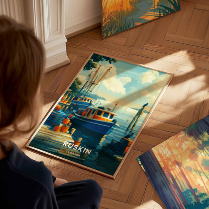 Ruskin, Florida Poster | Waterfront Sunsets & Mangrove Charm Wall Art — styled in a modern interior