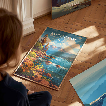 Payette Lake, Idaho Poster | Mountain Lake Destination Print Wall Art — styled in a modern interior