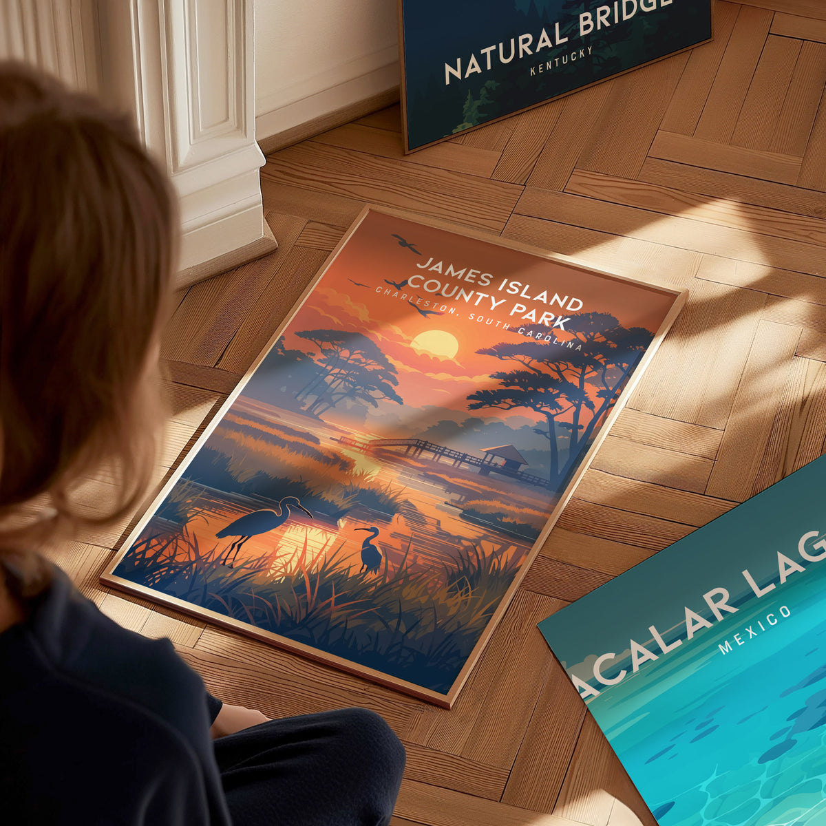 James Island County Park, Charleston, South Carolina Poster | Coastal Beach Decor Wall Art — styled in a modern interior