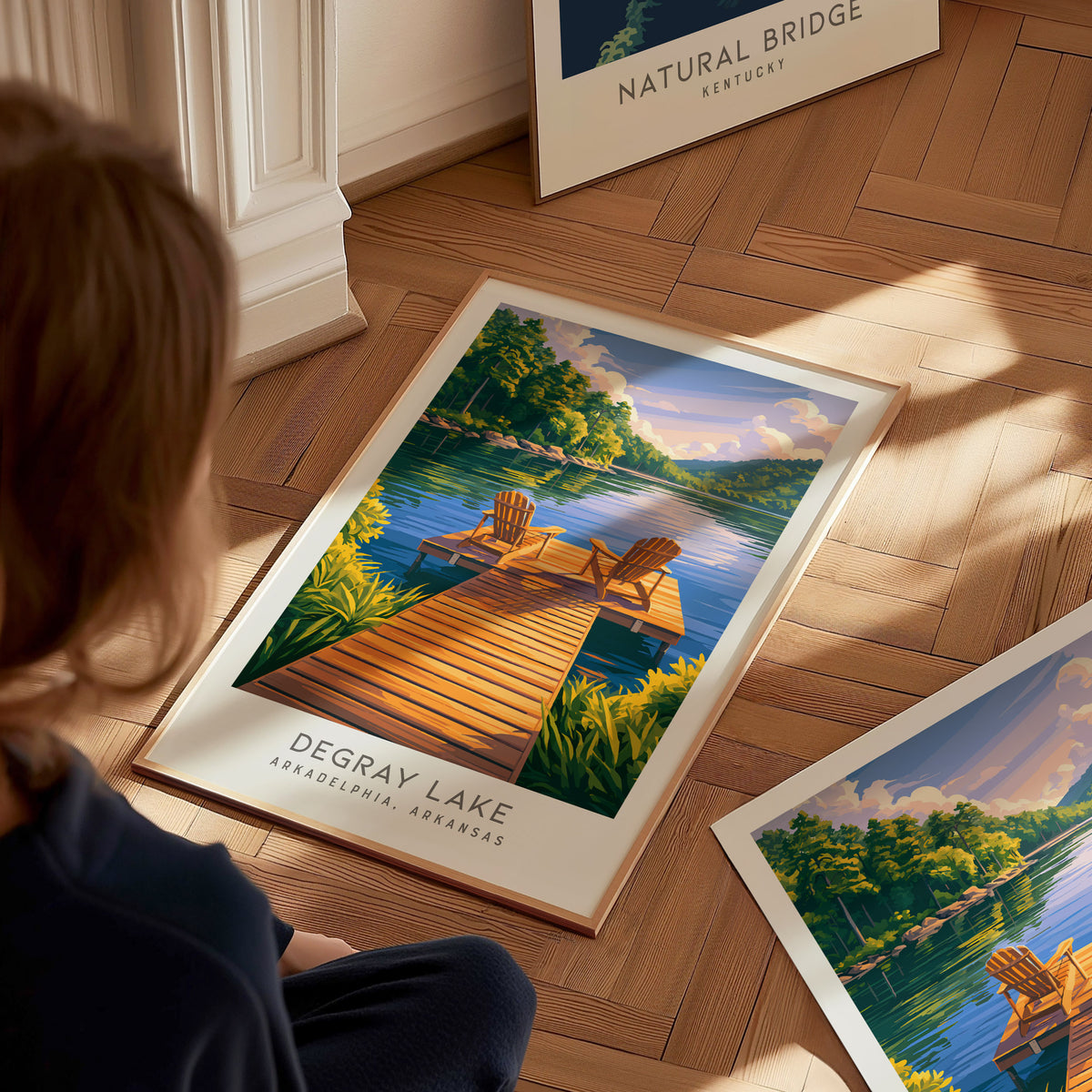 DeGray Lake Matte Border Poster | Arkadelphia, Arkansas Destination Print — styled in a modern interior
