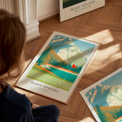 Banff Springs Matte Border Poster | Alberta Golf Course Print & Country Club Decor — styled in a modern interior