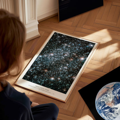 Large Heavy Metal Stars NASA poster displayed in a classroom next to astronomy and physics charts