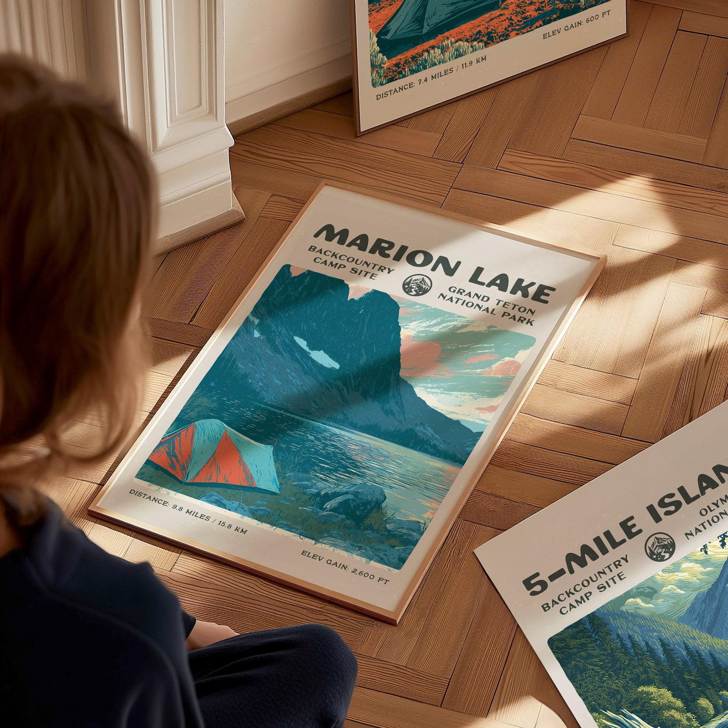 Marion Lake, Grand Teton Poster | Hiker Gift | Alpine Wilderness Backcountry Wall Art — styled in a modern interior