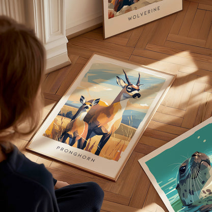 Pronghorn, Antilocapra americana Poster | Prairie Wildlife Wall Art — styled in a modern interior