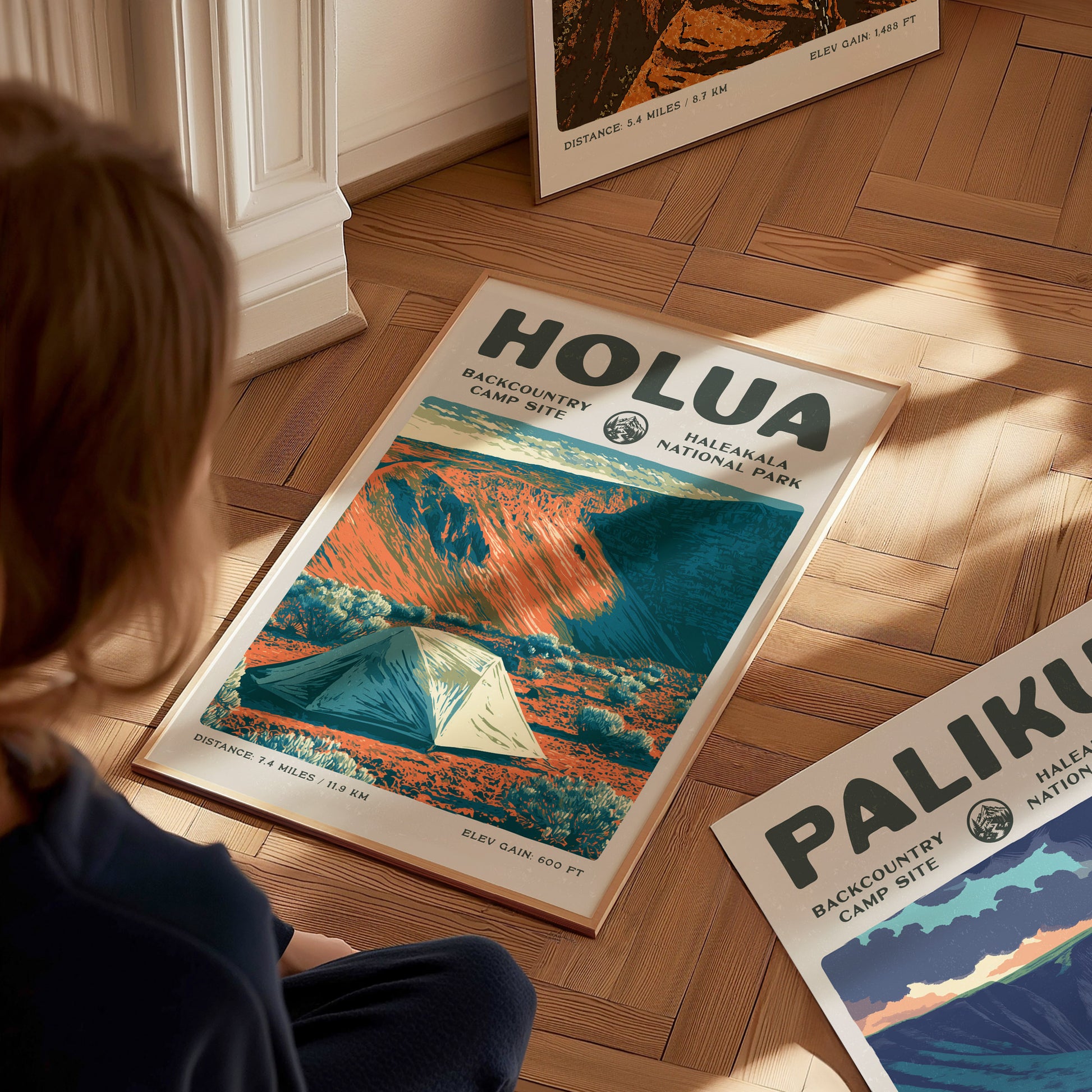 Holua, Haleakala National Park Poster | Hiker Gift | Volcanic Backcountry Trail Wall Art — styled in a modern interior