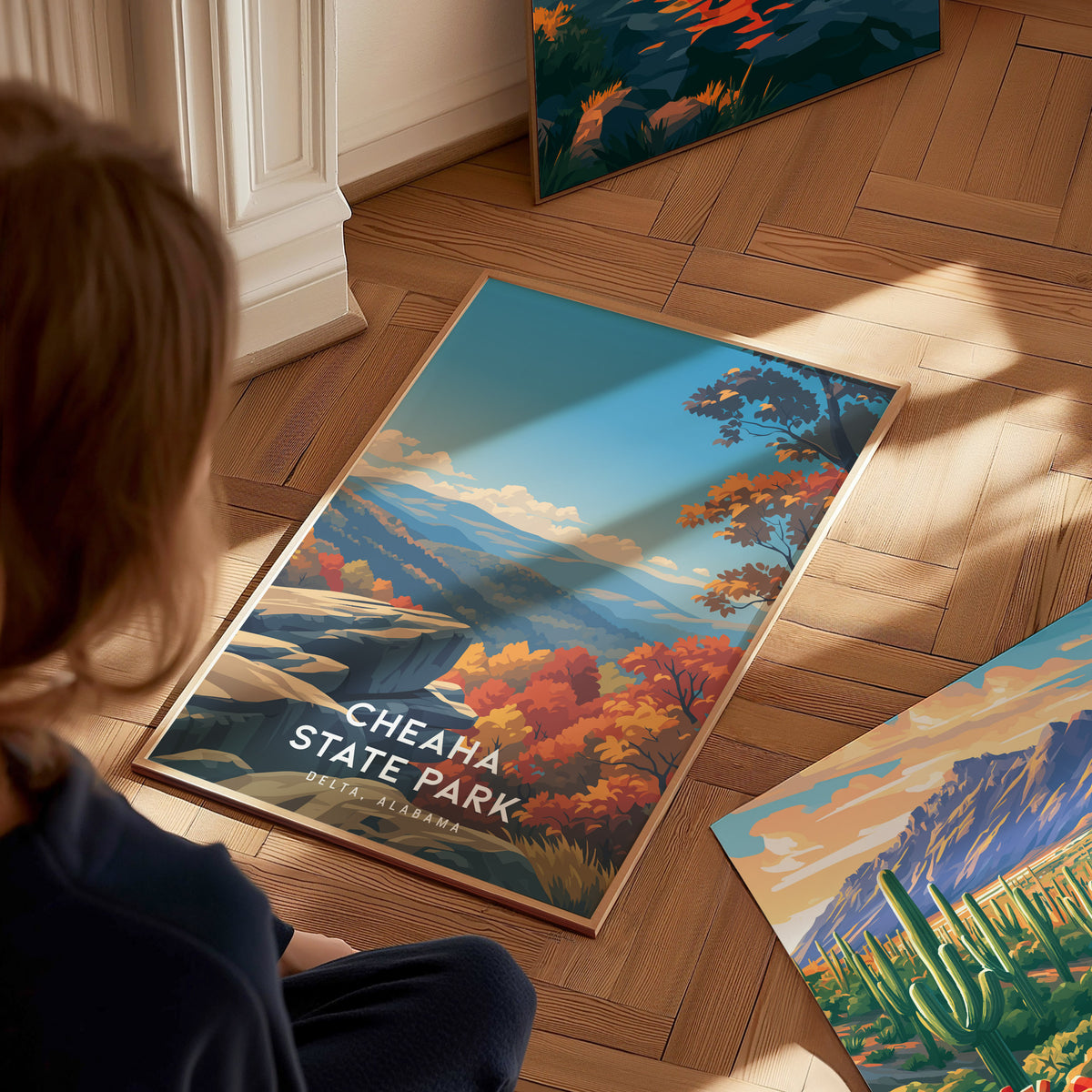 Cheaha State Park, Delta, Alabama Poster | Mountain Overlook Wilderness Wall Art — styled in a modern interior