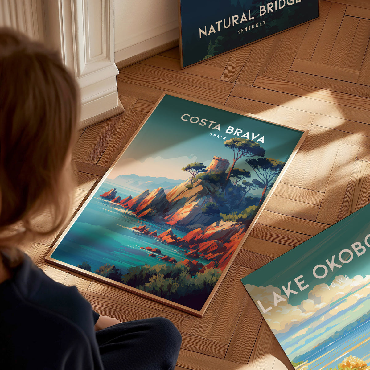 Costa Brava, Spain Poster | Mediterranean Cliffs & Turquoise Coves Wall Art — styled in a modern interior