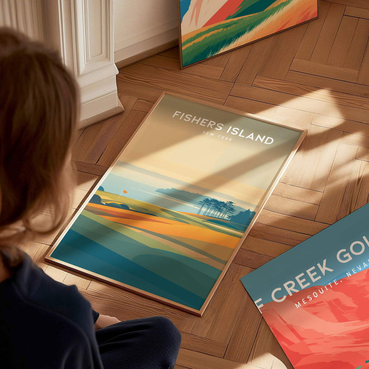 Fishers Island, New York Poster | Links Poster & Country Club Decor Wall Art — styled in a modern interior
