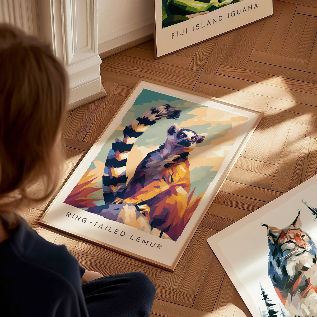 Ring-tailed Lemur Poster | Madagascar Wildlife Wall Art — styled in a modern interior